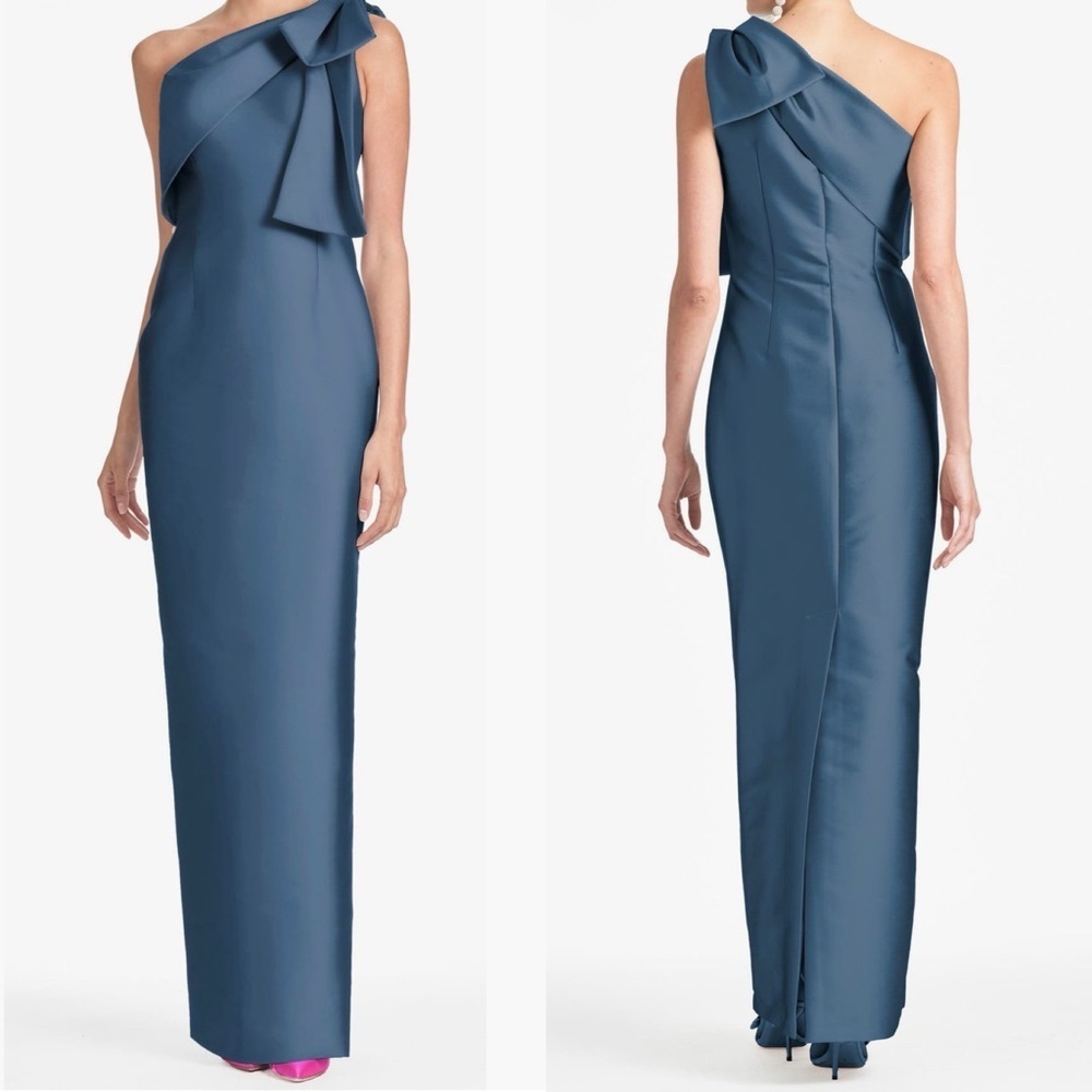 SACHIN & BABI Bonnie Bow Shoulder Gown in Steel Blue 2